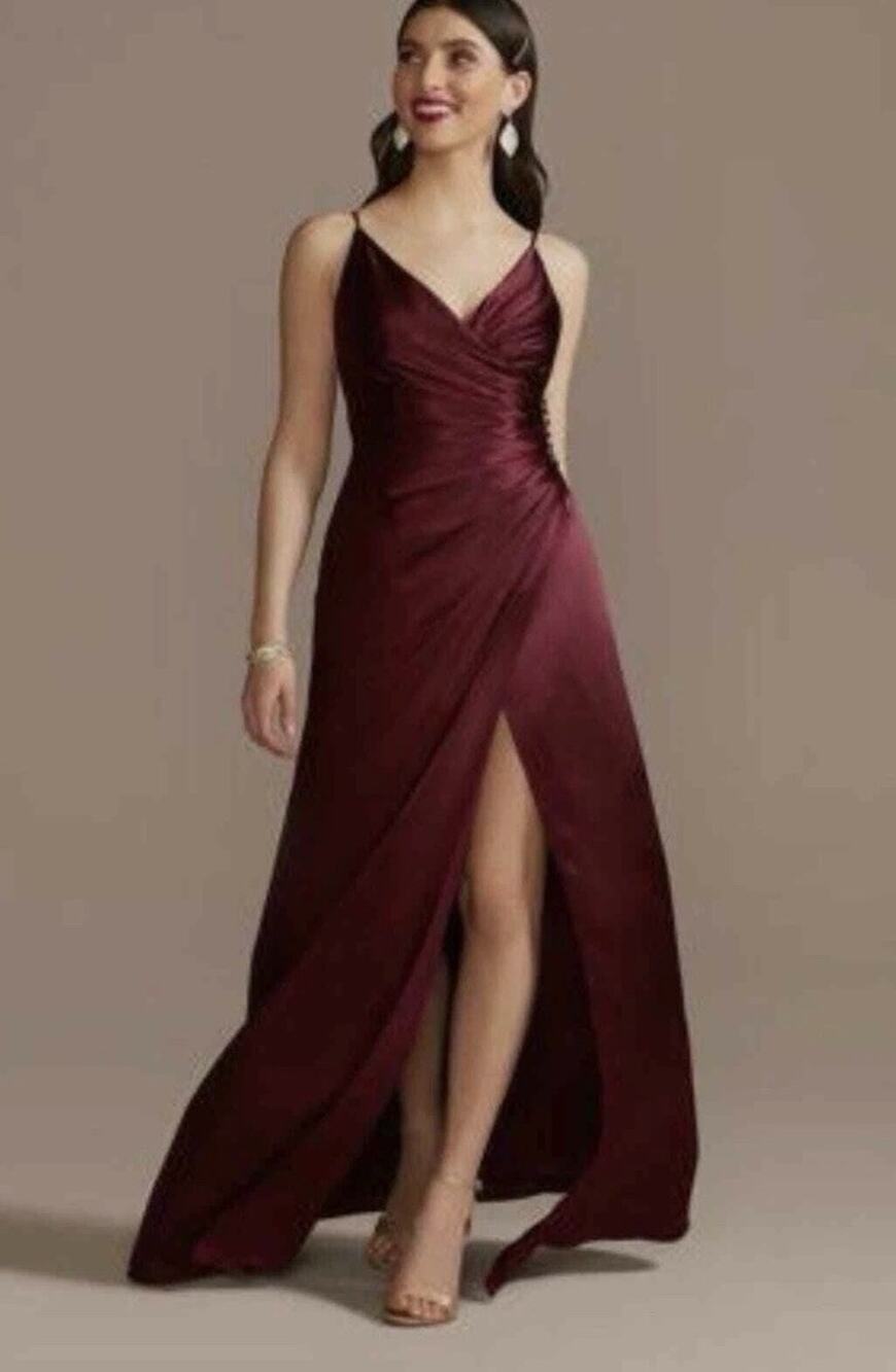 Galina Signature Gown Maxi Dress Charmeuse Draped Strappy Formal Burgundy Sz 10